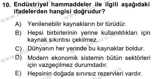 Dünya Ekonomisi Dersi 2021 - 2022 Yılı (Vize) Ara Sınavı 10. Soru