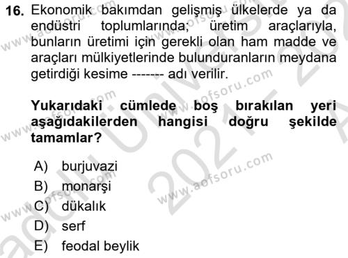 Dünya Ekonomisi Dersi 2021 - 2022 Yılı (Vize) Ara Sınavı 16. Soru