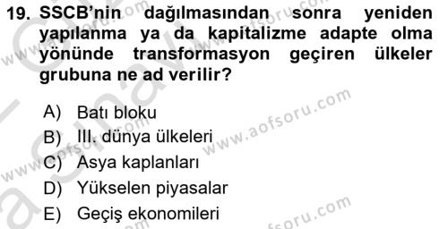 Dünya Ekonomisi Dersi 2021 - 2022 Yılı (Vize) Ara Sınavı 19. Soru