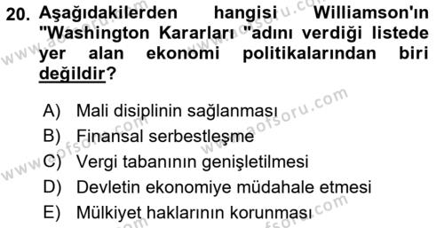 Dünya Ekonomisi Dersi 2021 - 2022 Yılı (Vize) Ara Sınavı 20. Soru