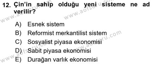 Dünya Ekonomisi Dersi 2022 - 2023 Yılı (Final) Dönem Sonu Sınavı 12. Soru