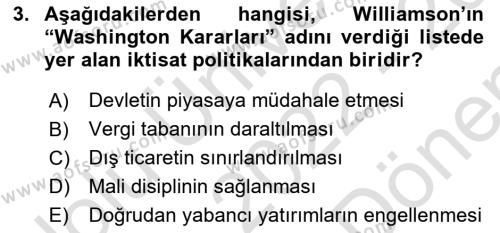 Dünya Ekonomisi Dersi 2022 - 2023 Yılı (Final) Dönem Sonu Sınavı 3. Soru