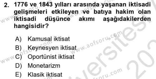 Dünya Ekonomisi Dersi 2022 - 2023 Yılı Yaz Okulu Sınavı 2. Soru