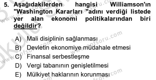 Dünya Ekonomisi Dersi 2022 - 2023 Yılı Yaz Okulu Sınavı 5. Soru