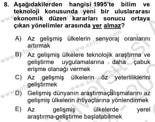 Dünya Ekonomisi Dersi 2022 - 2023 Yılı Yaz Okulu Sınavı 8. Soru