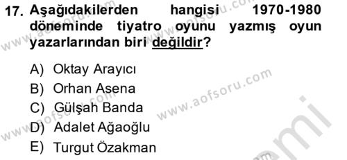 Türk Tiyatrosu Dersi 2014 - 2015 Yılı Tek Ders Sınavı 17. Soru