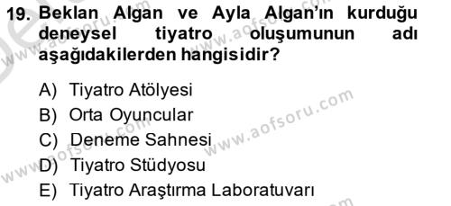 Türk Tiyatrosu Dersi 2014 - 2015 Yılı Tek Ders Sınavı 19. Soru