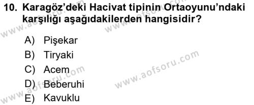 Türk Tiyatrosu Dersi 2017 - 2018 Yılı (Vize) Ara Sınavı 10. Soru