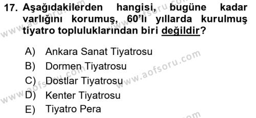 Türk Tiyatrosu Dersi 2018 - 2019 Yılı 3 Ders Sınavı 17. Soru