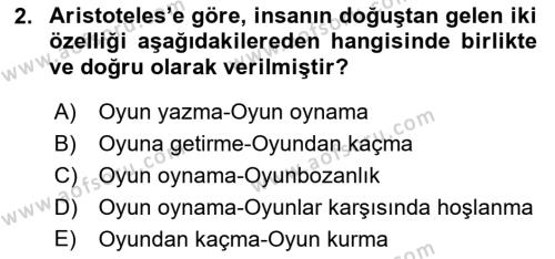 Türk Tiyatrosu Dersi 2018 - 2019 Yılı 3 Ders Sınavı 2. Soru