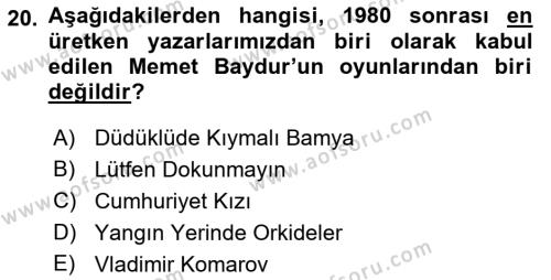 Türk Tiyatrosu Dersi 2018 - 2019 Yılı 3 Ders Sınavı 20. Soru