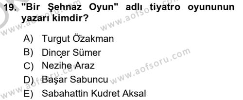 Türk Tiyatrosu Dersi 2018 - 2019 Yılı Yaz Okulu Sınavı 19. Soru