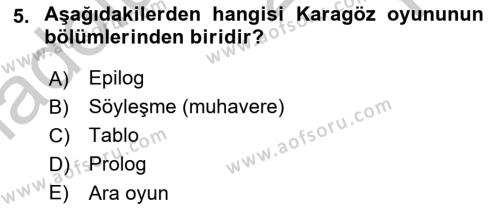 Türk Tiyatrosu Dersi 2018 - 2019 Yılı Yaz Okulu Sınavı 5. Soru