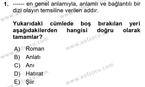 Türk Tiyatrosu Dersi 2020 - 2021 Yılı Yaz Okulu Sınavı 1. Soru