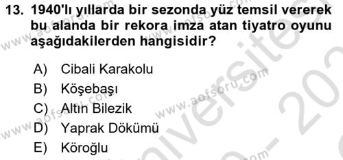 Türk Tiyatrosu Dersi 2020 - 2021 Yılı Yaz Okulu Sınavı 13. Soru