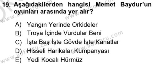 Türk Tiyatrosu Dersi 2020 - 2021 Yılı Yaz Okulu Sınavı 19. Soru