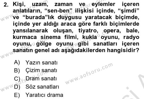 Türk Tiyatrosu Dersi 2020 - 2021 Yılı Yaz Okulu Sınavı 2. Soru