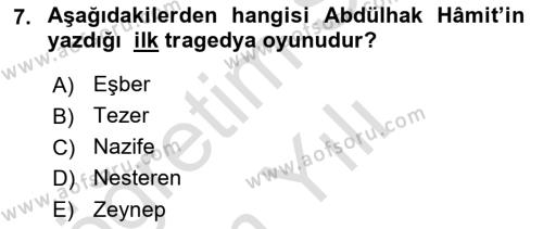 Türk Tiyatrosu Dersi 2020 - 2021 Yılı Yaz Okulu Sınavı 7. Soru