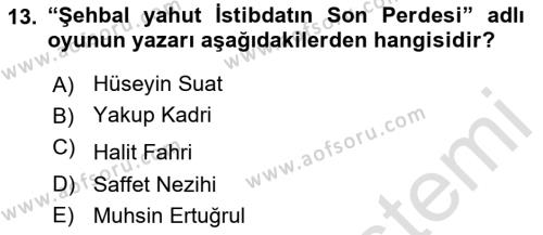 Türk Tiyatrosu Dersi 2021 - 2022 Yılı (Vize) Ara Sınavı 13. Soru