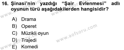 Türk Tiyatrosu Dersi 2021 - 2022 Yılı (Vize) Ara Sınavı 16. Soru