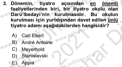 Türk Tiyatrosu Dersi 2021 - 2022 Yılı (Vize) Ara Sınavı 3. Soru