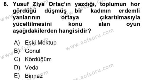 Türk Tiyatrosu Dersi 2021 - 2022 Yılı (Vize) Ara Sınavı 8. Soru