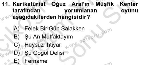 Türk Tiyatrosu Dersi 2021 - 2022 Yılı (Final) Dönem Sonu Sınavı 11. Soru