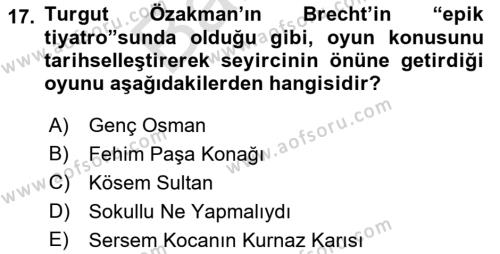 Türk Tiyatrosu Dersi 2021 - 2022 Yılı (Final) Dönem Sonu Sınavı 17. Soru