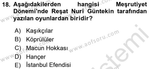 Türk Tiyatrosu Dersi 2021 - 2022 Yılı (Final) Dönem Sonu Sınavı 18. Soru