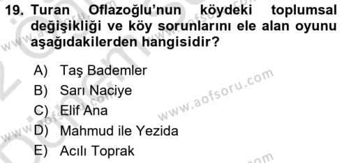 Türk Tiyatrosu Dersi 2021 - 2022 Yılı (Final) Dönem Sonu Sınavı 19. Soru