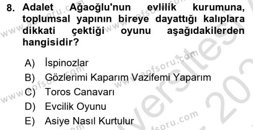 Türk Tiyatrosu Dersi 2021 - 2022 Yılı (Final) Dönem Sonu Sınavı 8. Soru