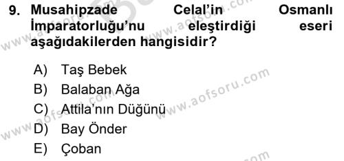 Türk Tiyatrosu Dersi 2021 - 2022 Yılı (Final) Dönem Sonu Sınavı 9. Soru