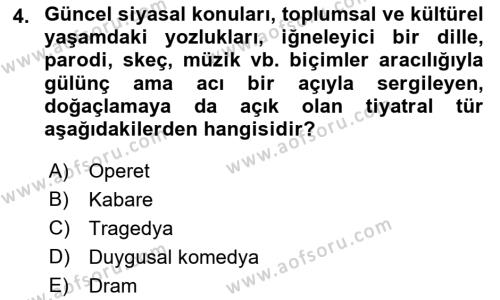 Türk Tiyatrosu Dersi 2021 - 2022 Yılı Yaz Okulu Sınavı 4. Soru