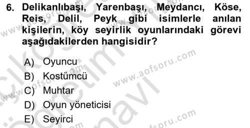 Türk Tiyatrosu Dersi 2021 - 2022 Yılı Yaz Okulu Sınavı 6. Soru