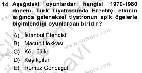 Türk Tiyatrosu Dersi 2022 - 2023 Yılı Yaz Okulu Sınavı 14. Soru