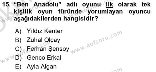 Türk Tiyatrosu Dersi 2022 - 2023 Yılı Yaz Okulu Sınavı 15. Soru