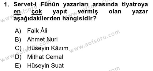 Türk Tiyatrosu Dersi 2023 - 2024 Yılı (Vize) Ara Sınavı 1. Soru