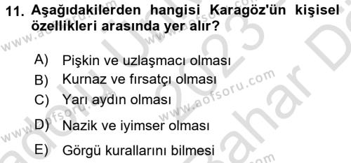 Türk Tiyatrosu Dersi 2023 - 2024 Yılı (Vize) Ara Sınavı 11. Soru