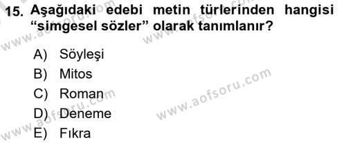 Türk Tiyatrosu Dersi 2023 - 2024 Yılı (Vize) Ara Sınavı 15. Soru