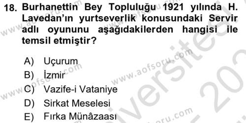 Türk Tiyatrosu Dersi 2023 - 2024 Yılı (Vize) Ara Sınavı 18. Soru