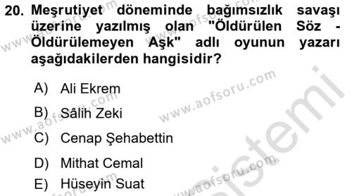 Türk Tiyatrosu Dersi 2023 - 2024 Yılı (Vize) Ara Sınavı 20. Soru