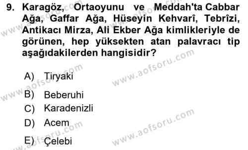 Türk Tiyatrosu Dersi 2023 - 2024 Yılı (Vize) Ara Sınavı 9. Soru