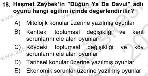 Türk Tiyatrosu Dersi 2023 - 2024 Yılı (Final) Dönem Sonu Sınavı 18. Soru