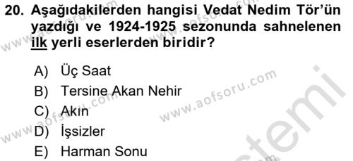 Türk Tiyatrosu Dersi 2023 - 2024 Yılı (Final) Dönem Sonu Sınavı 20. Soru