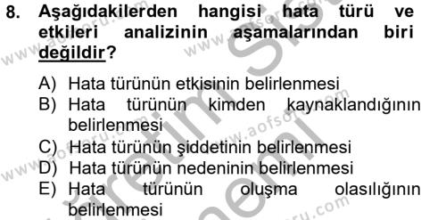 Konaklama Hizmetlerinde Kalite Yönetimi Dersi 2012 - 2013 Yılı (Final) Dönem Sonu Sınavı 8. Soru