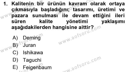 Konaklama Hizmetlerinde Kalite Yönetimi Dersi 2020 - 2021 Yılı Yaz Okulu Sınavı 1. Soru