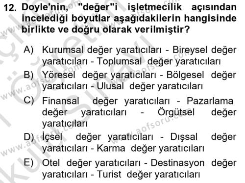 Konaklama Hizmetlerinde Kalite Yönetimi Dersi 2020 - 2021 Yılı Yaz Okulu Sınavı 12. Soru