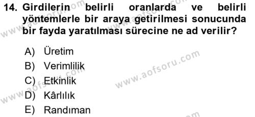 Konaklama Hizmetlerinde Kalite Yönetimi Dersi 2020 - 2021 Yılı Yaz Okulu Sınavı 14. Soru