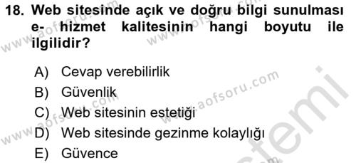 Konaklama Hizmetlerinde Kalite Yönetimi Dersi 2020 - 2021 Yılı Yaz Okulu Sınavı 18. Soru