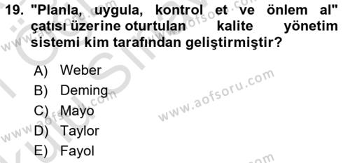 Konaklama Hizmetlerinde Kalite Yönetimi Dersi 2020 - 2021 Yılı Yaz Okulu Sınavı 19. Soru